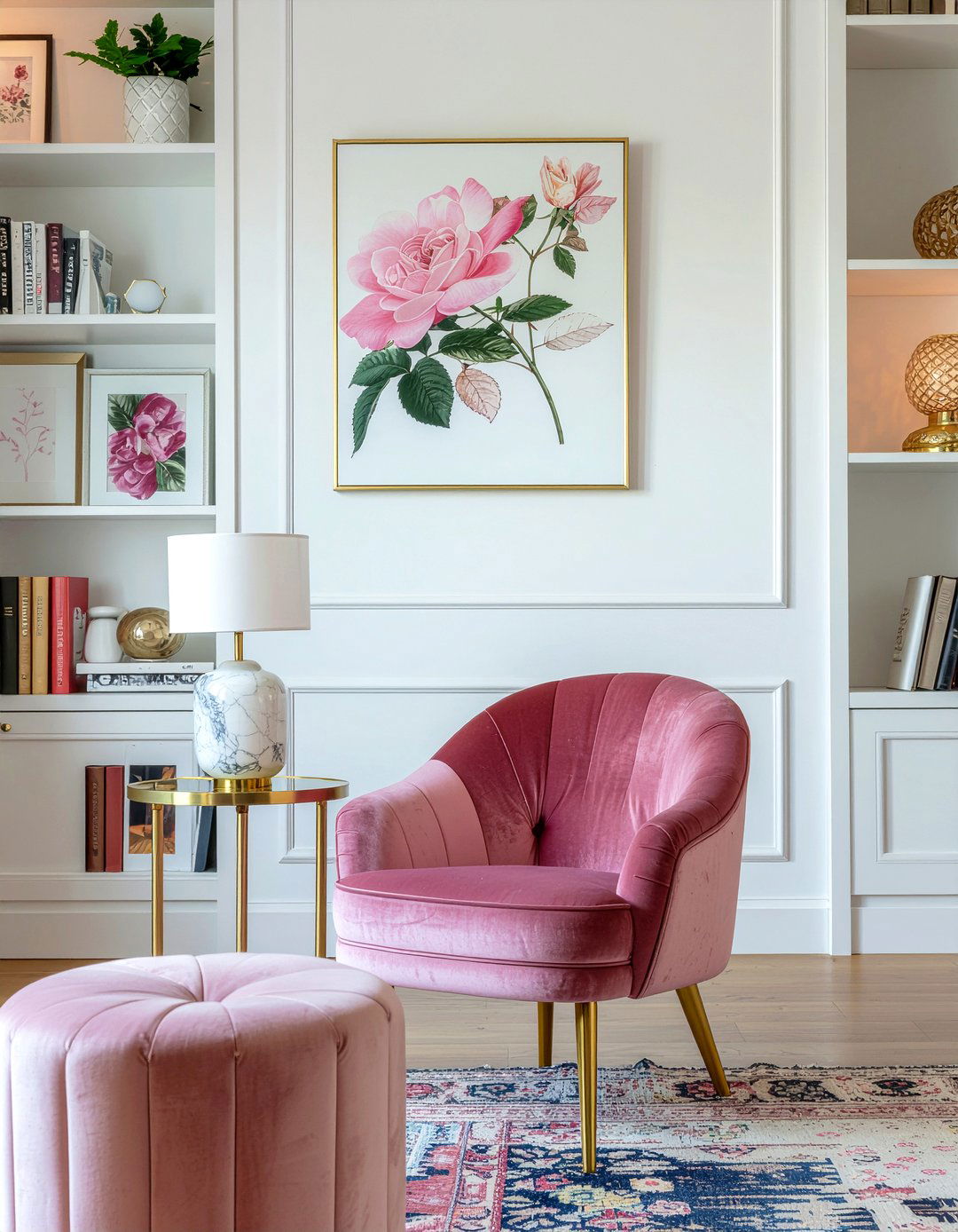 Pink velvet armchair - 30 velvet living room ideas