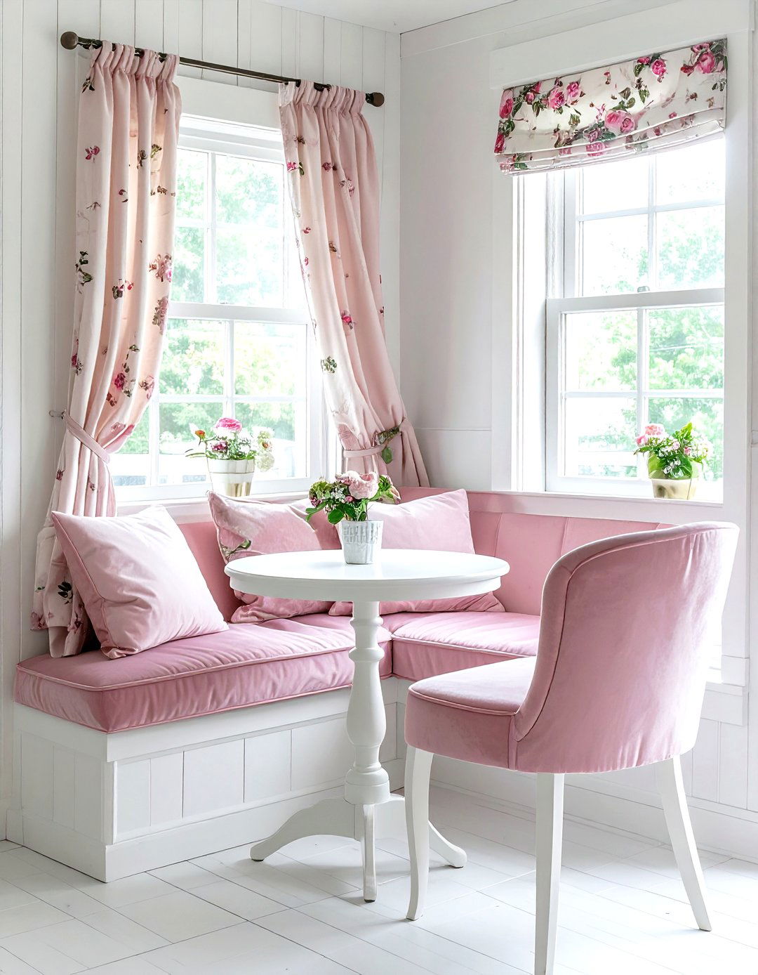Pink velvet upholstery for breakfast nook - 30 velvet kitchen ideas