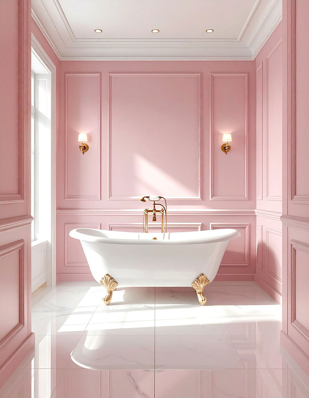 Pink wainscoting bathroom - 30 pink and white bathroom ideas