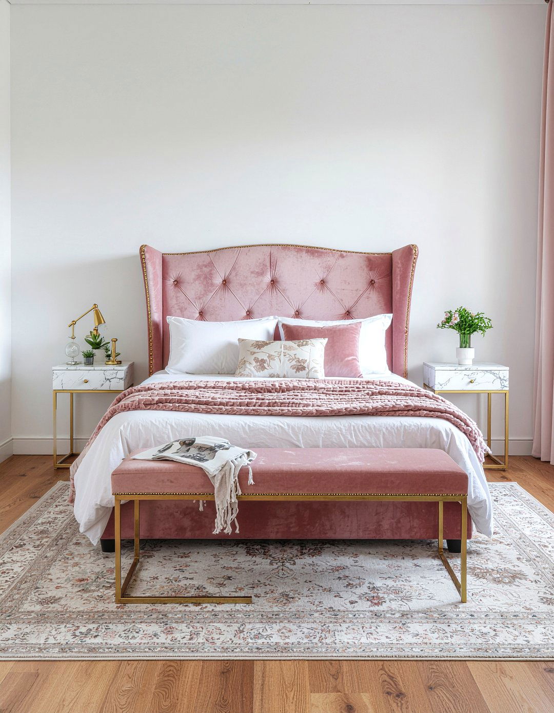Pink wingback headboard - 30 bedroom wingback headboards