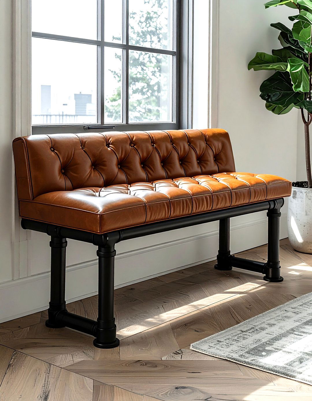 Pipe bench seating area - 30 living room pipe furniture ideas