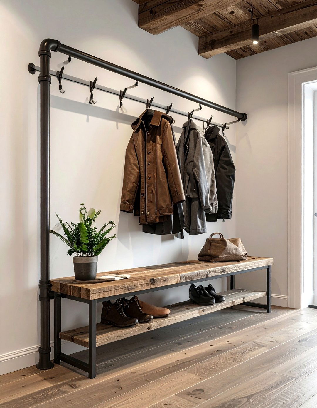 Pipe coat rack entryway - 30 living room pipe furniture ideas