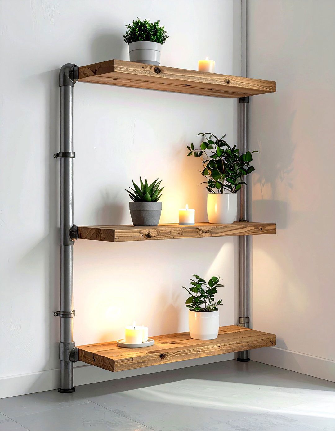 Pipe corner shelf unit - 30 living room pipe furniture ideas