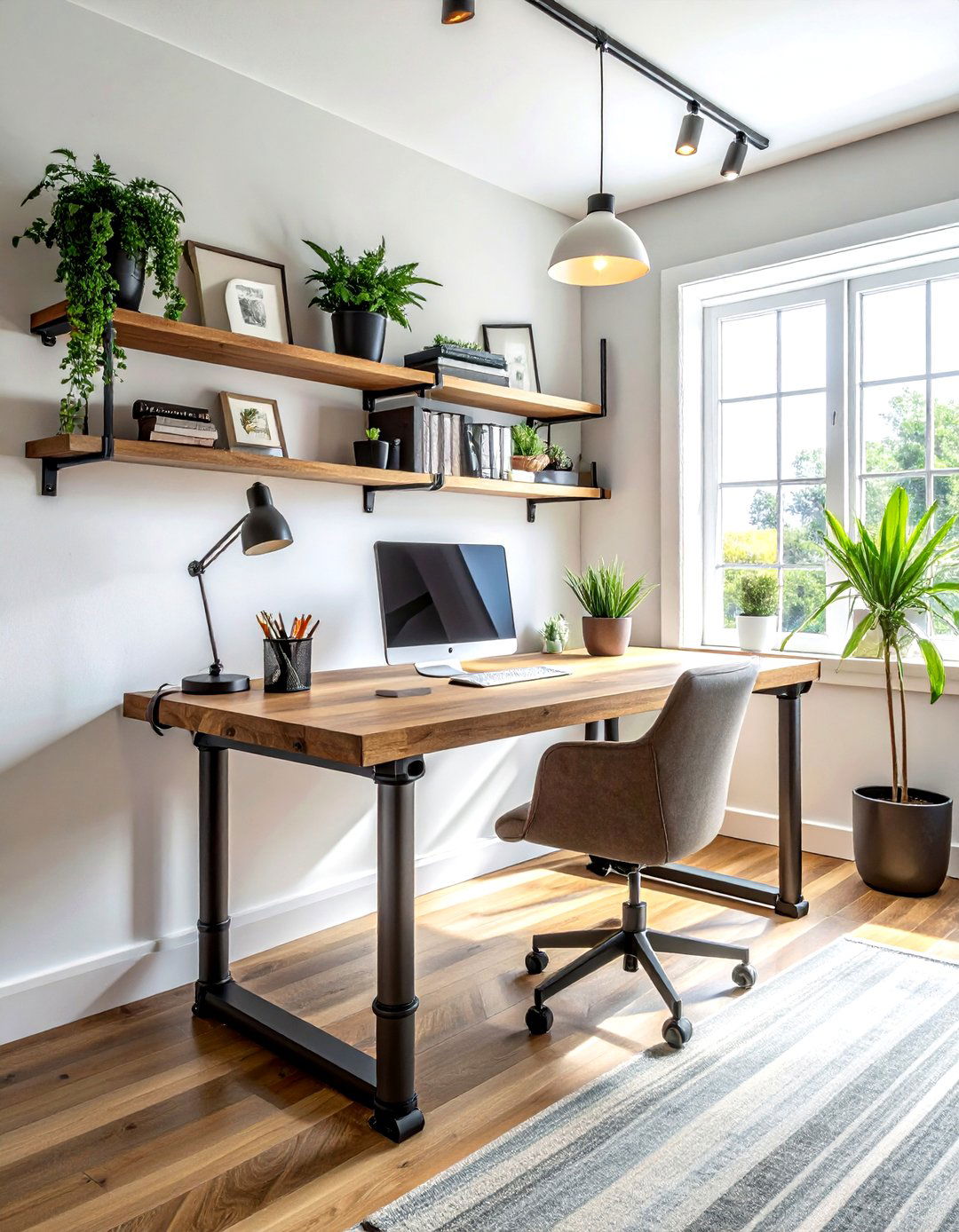 Pipe desk home office nook - 30 living room pipe furniture ideas