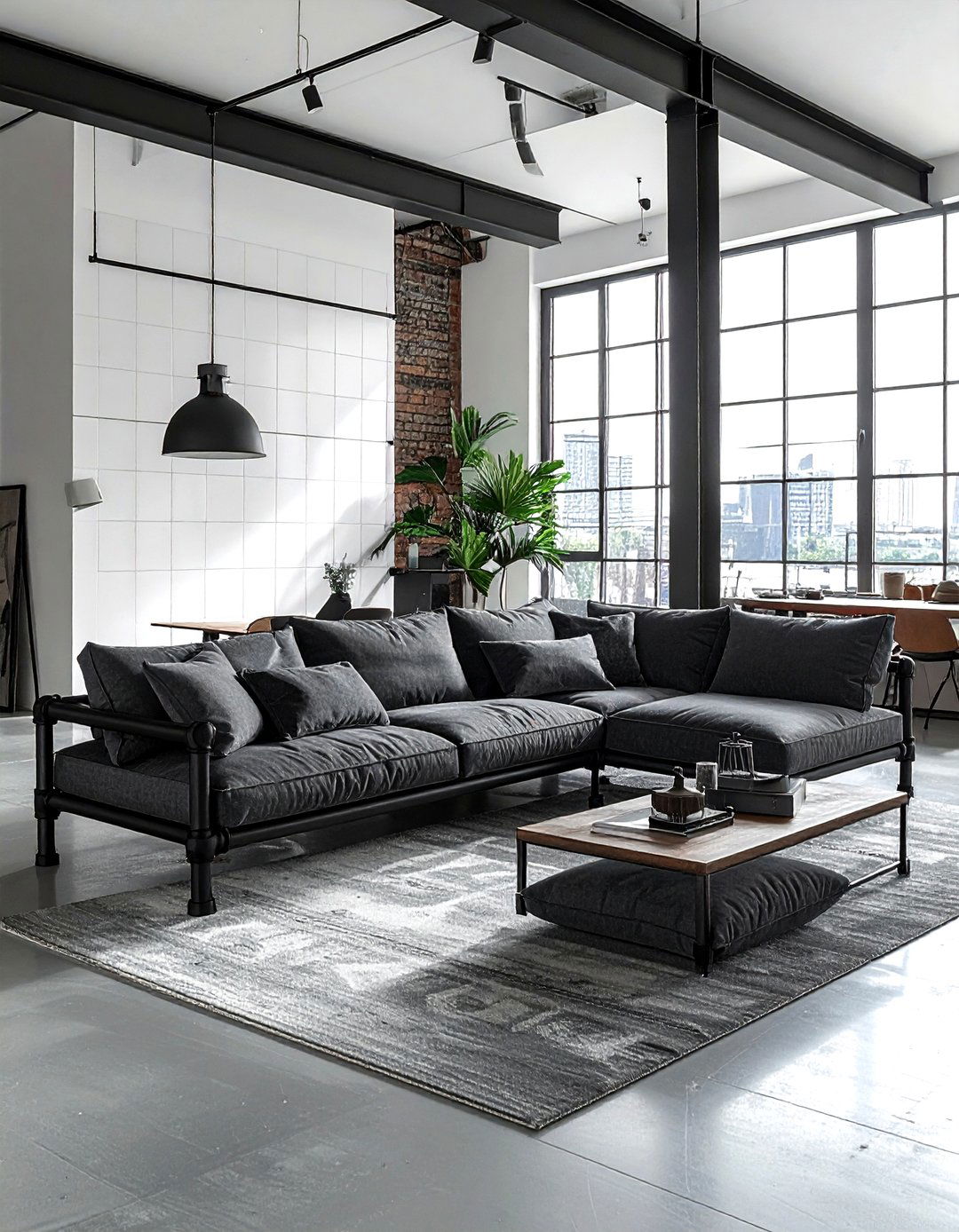 Pipe frame sofa couch - 30 living room pipe furniture ideas
