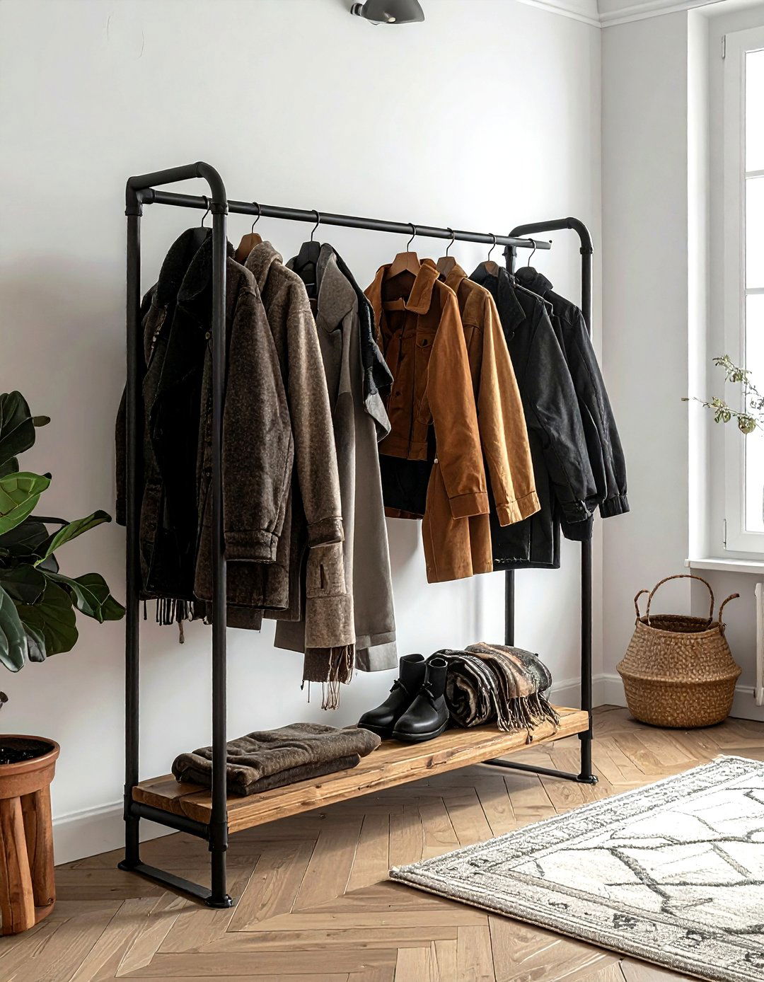 Pipe garment rack living room - 30 living room pipe furniture ideas