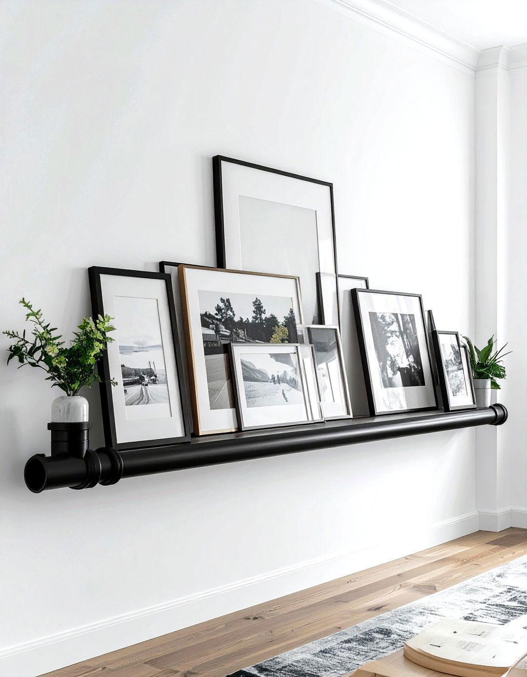 Pipe picture ledge display - 30 living room pipe furniture ideas
