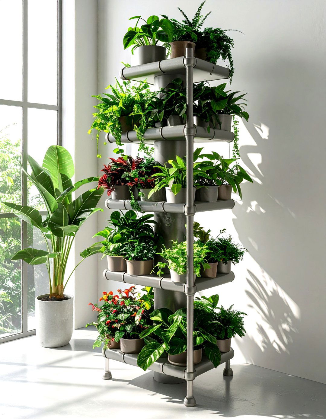 Pipe plant stand display - 30 living room pipe furniture ideas