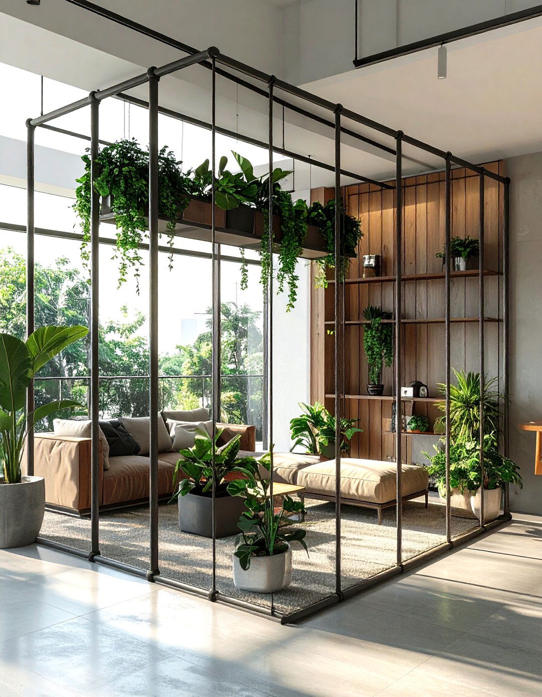 Pipe room divider screen - 30 living room pipe furniture ideas