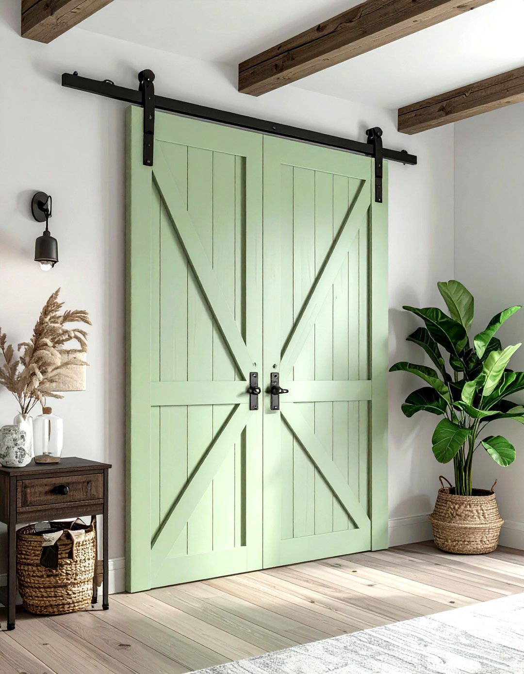 Pistachio Green Barn Door - 30 industrial green bedroom ideas