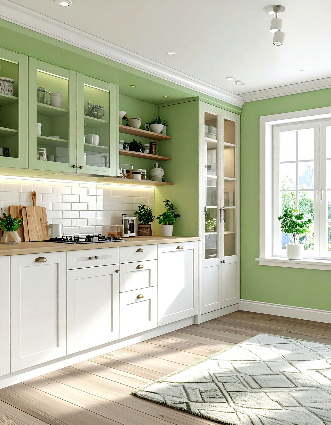 Pistachio green kitchen walls white pantry - 30 green and white kitchen ideas