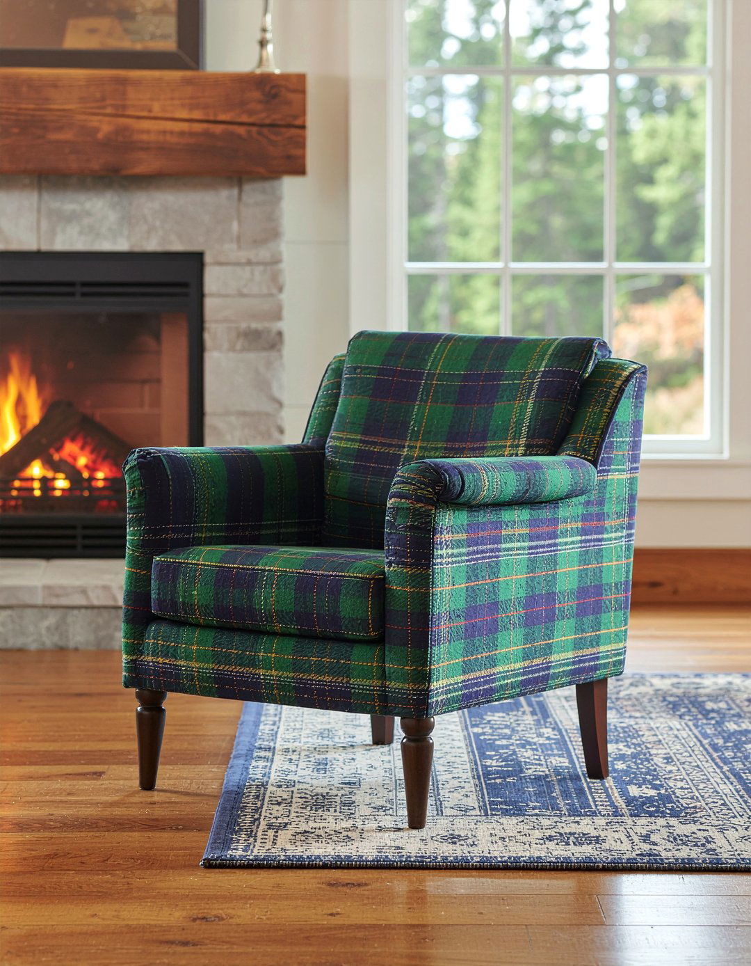 Plaid Pattern Armchair - 30 living room mountain furniture ideas