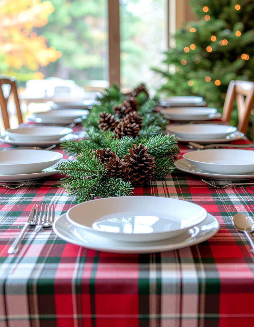 Plaid Pattern Table Linens - 30 festive dining room ideas