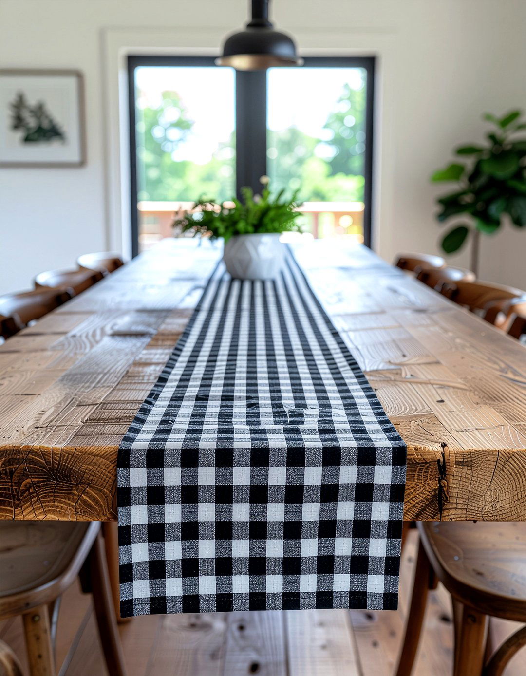 Plaid Table Runner - 30 rustic farmhouse dining room ideas