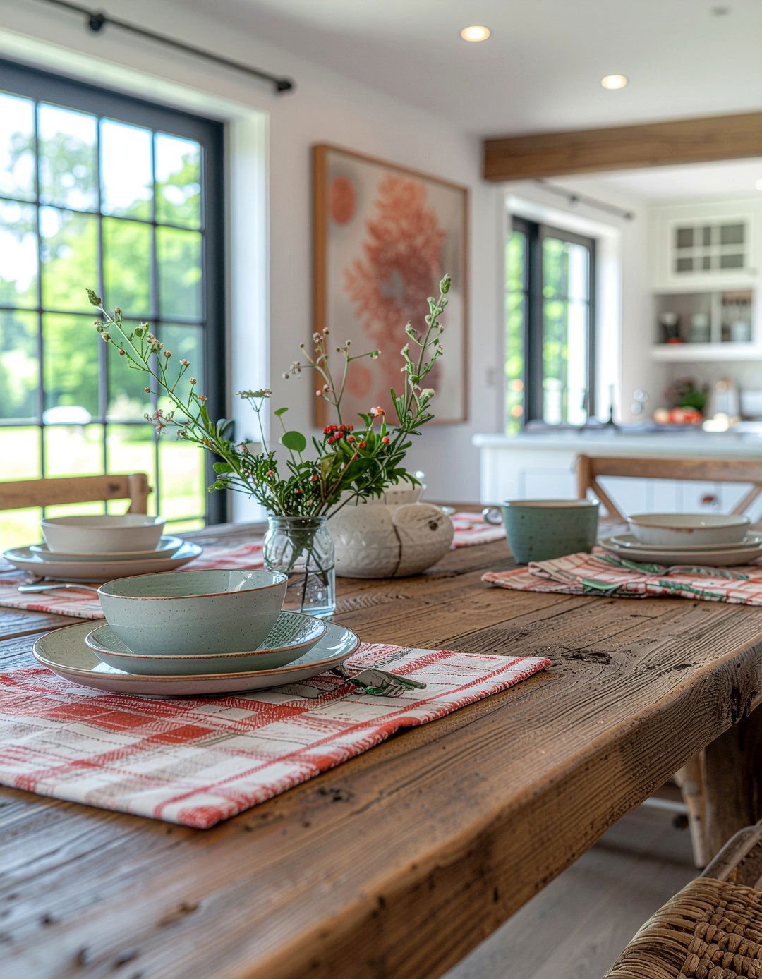 Plaid Tablecloth With Botanical Napkins - 30 dining room pattern mixing ideas
