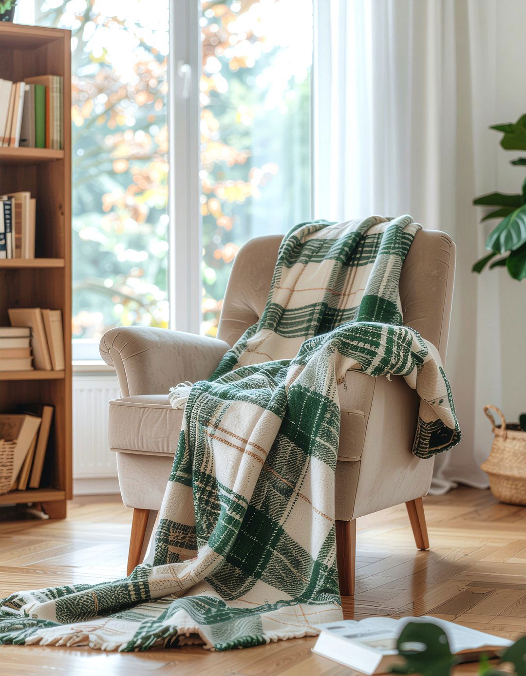 Plaid Wool Blanket - 30 light academia living room ideas