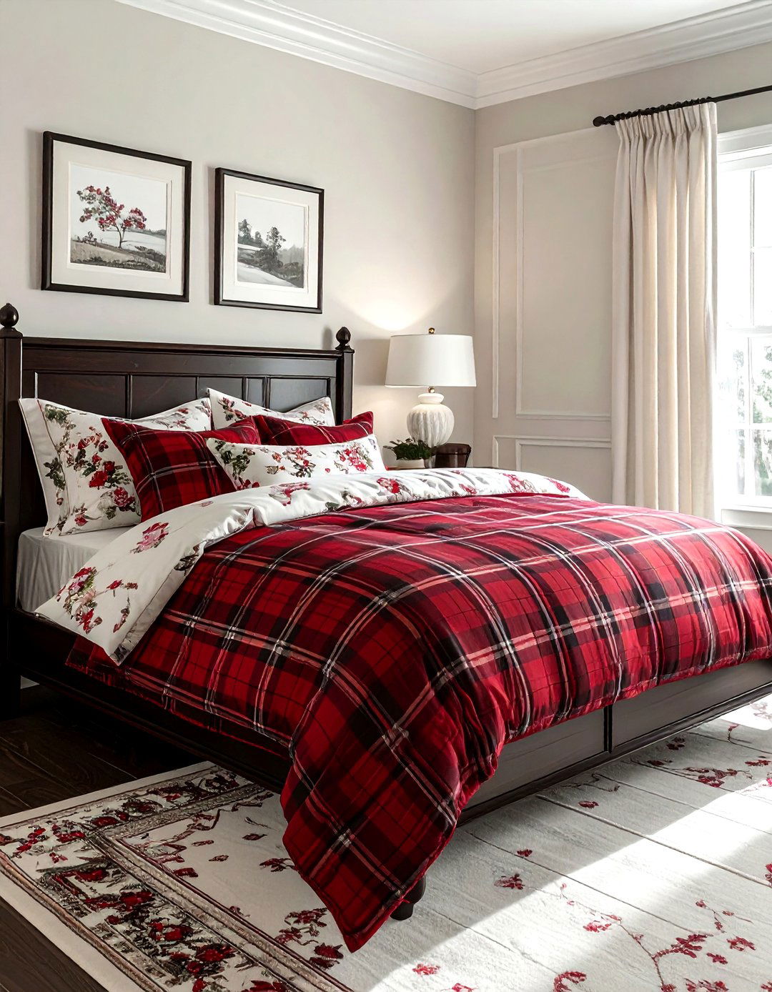 Plaid and toile bedroom set - 30 pattern mixing decor ideas