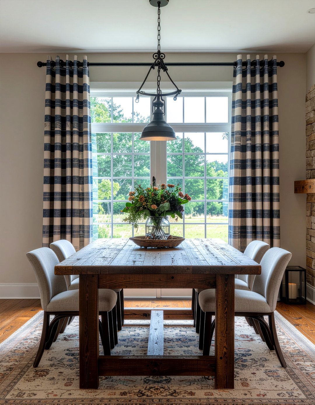 Plaid curtains dining room - 30 patterned curtain dining room ideas