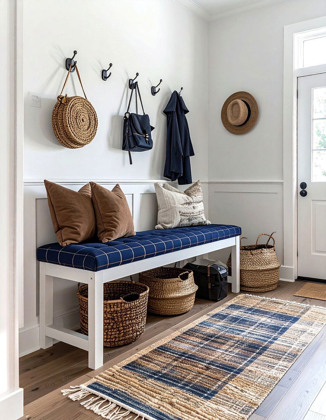 Plaid entryway bench seating - 30 plaid decor ideas