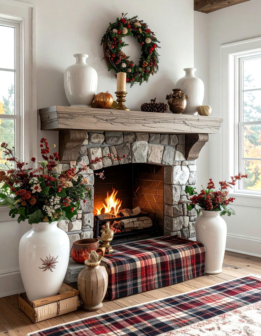 Plaid fireplace mantle decor - 30 plaid decor ideas