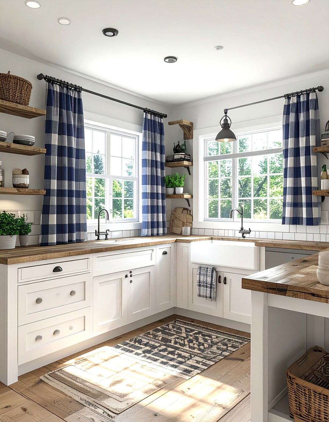 Plaid kitchen window curtain - 30 kitchen pattern mixing ideas