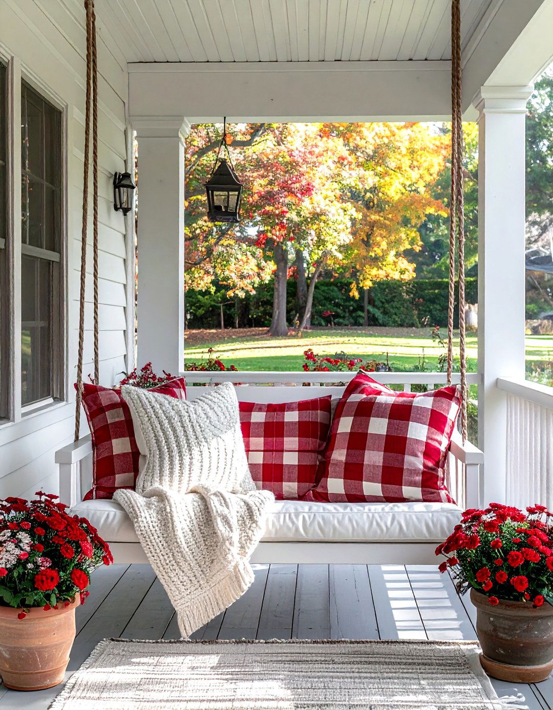 Plaid porch swing cushions - 30 plaid decor ideas