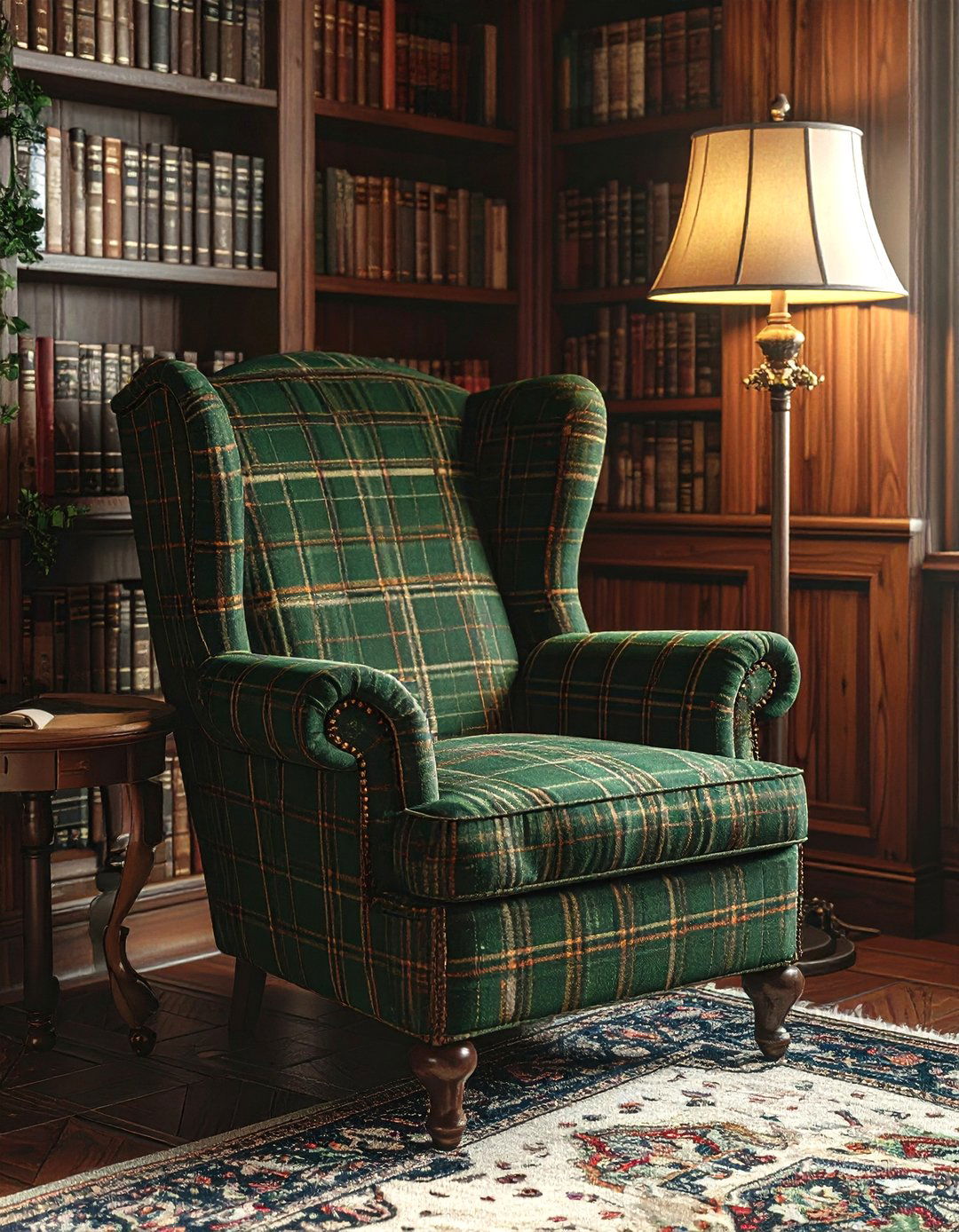 Plaid reading nook armchair - 30 plaid decor ideas