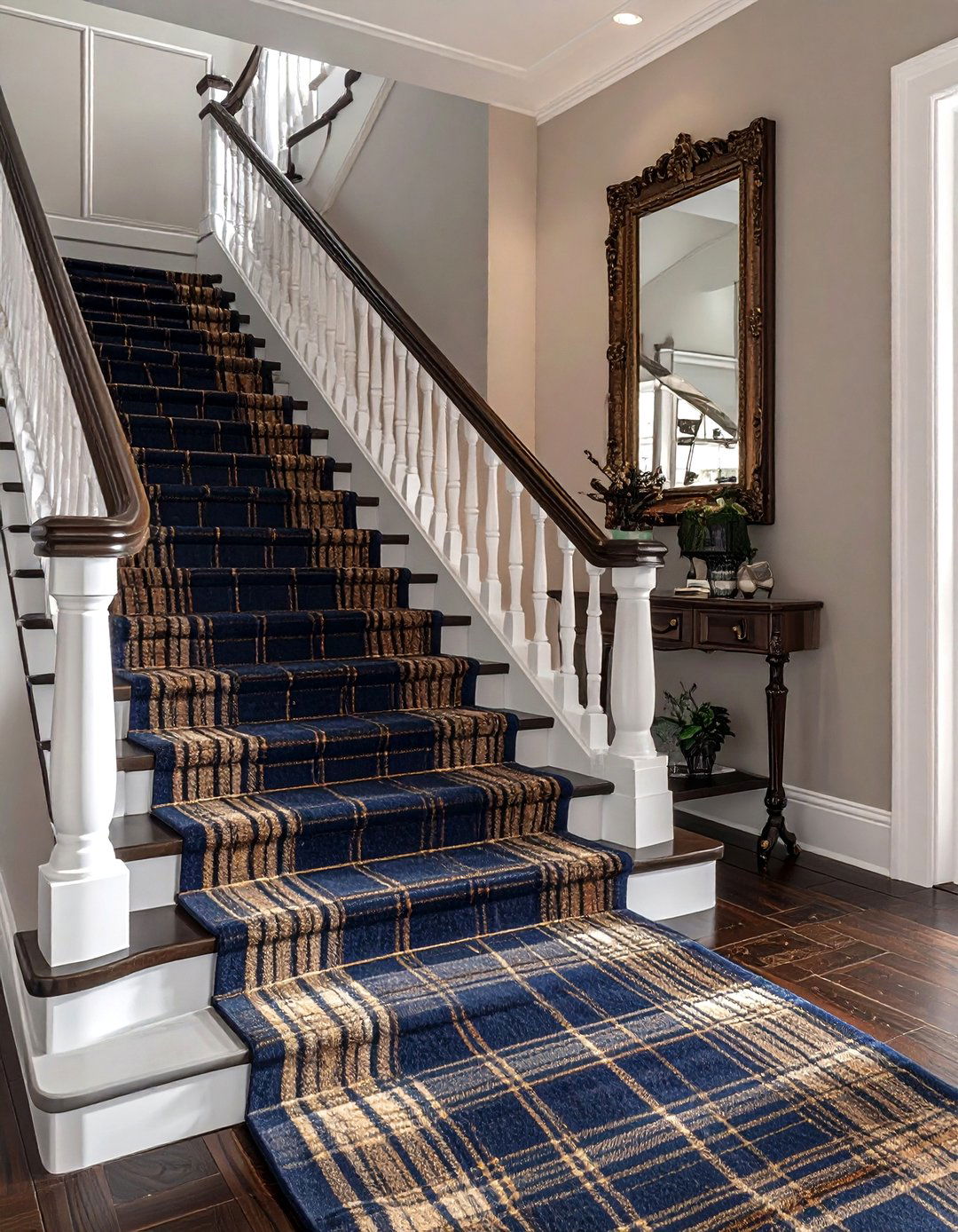 Plaid staircase runner carpet - 30 plaid decor ideas
