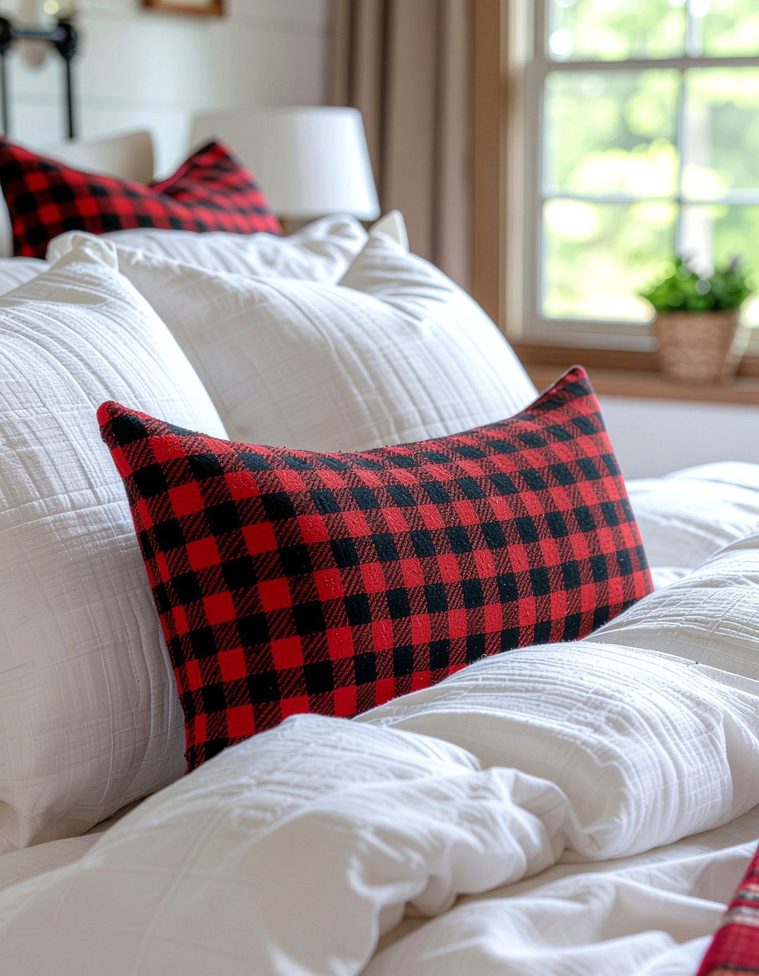 Plaid throw pillow - 30 rustic bedroom ideas