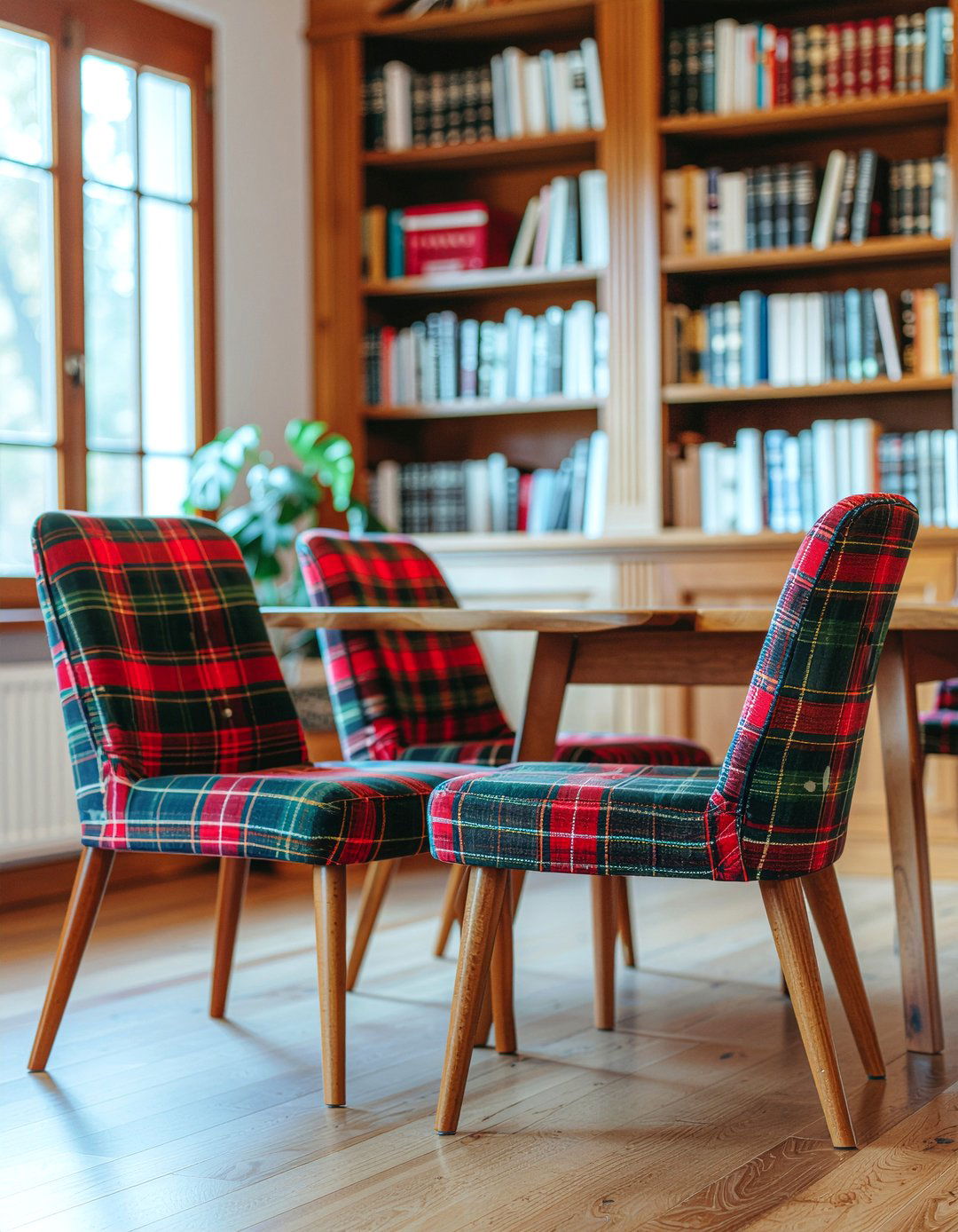 Plaid upholstery chairs - 30 heirloom dining room ideas