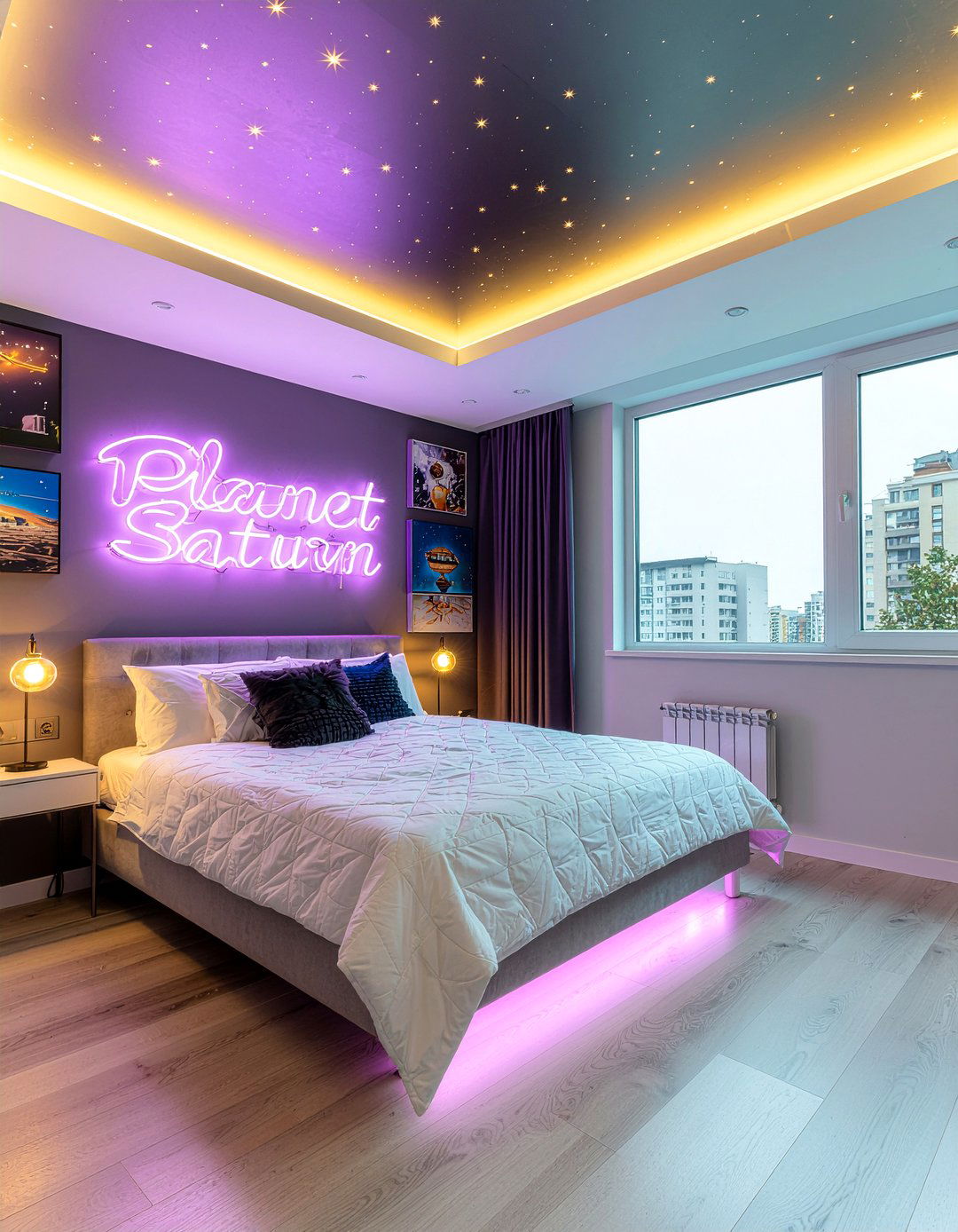 Planet Saturn Neon Sign - 30 bedroom neon signs