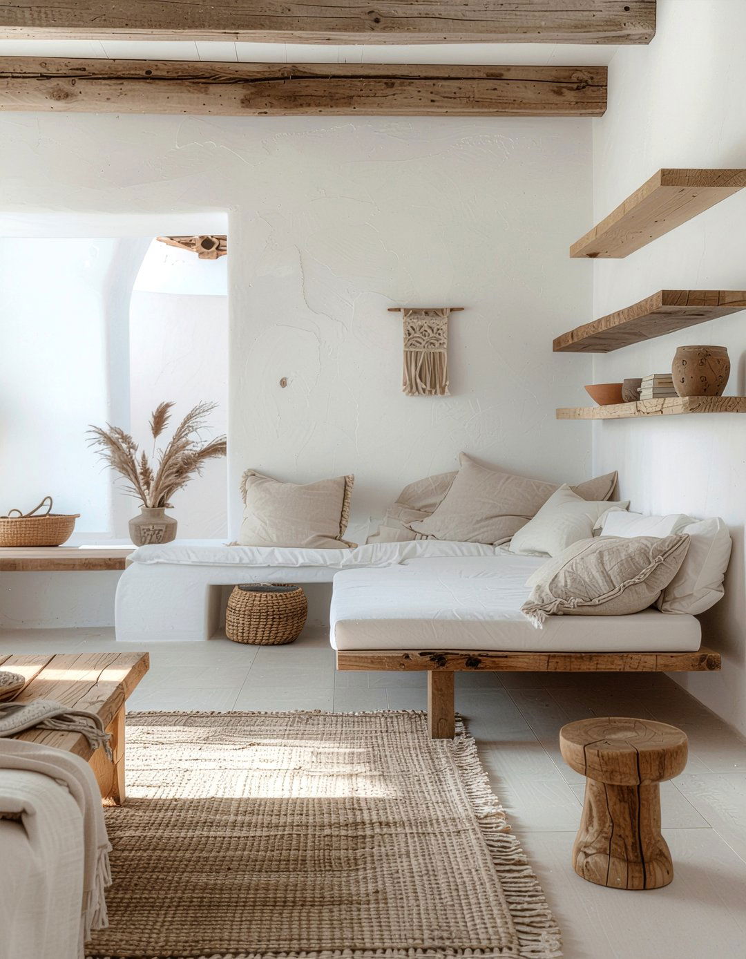 Plaster and wood living room - 30 mixed material living room ideas