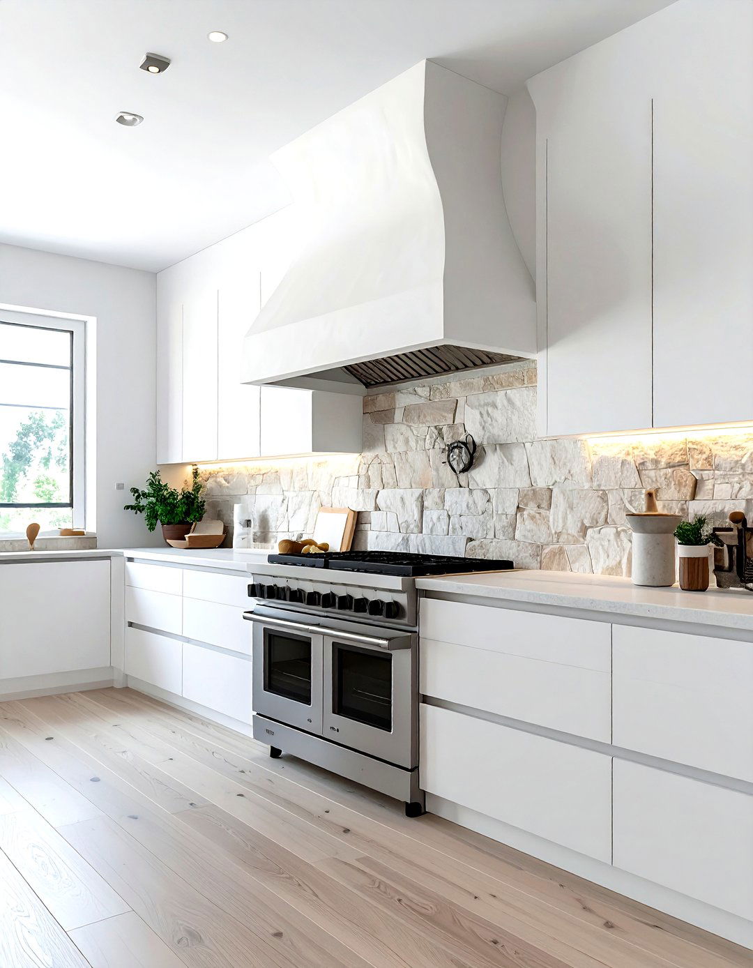 Plaster vent hood - 30 kitchen texture layering ideas