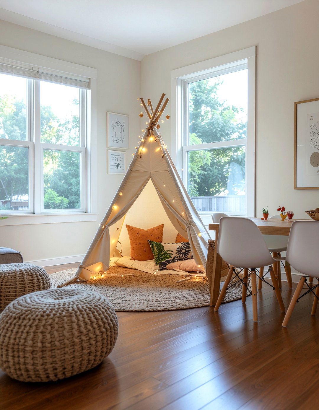 Play tent in dining room corner - 30 dining room playroom combo ideas
