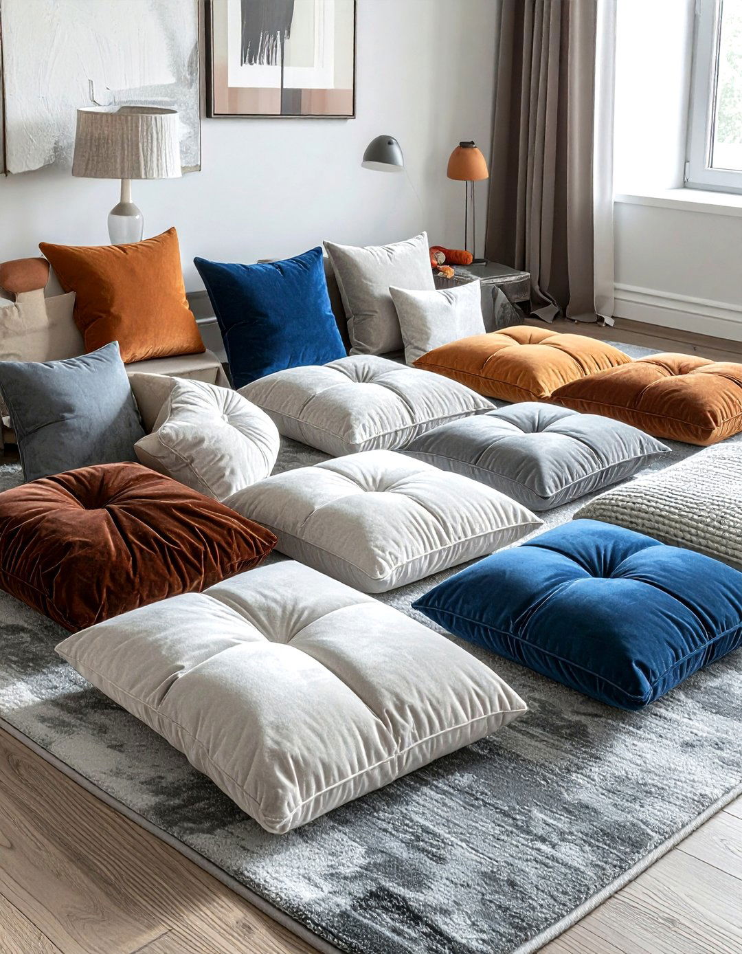 Playroom floor cushions - 30 playroom decor ideas