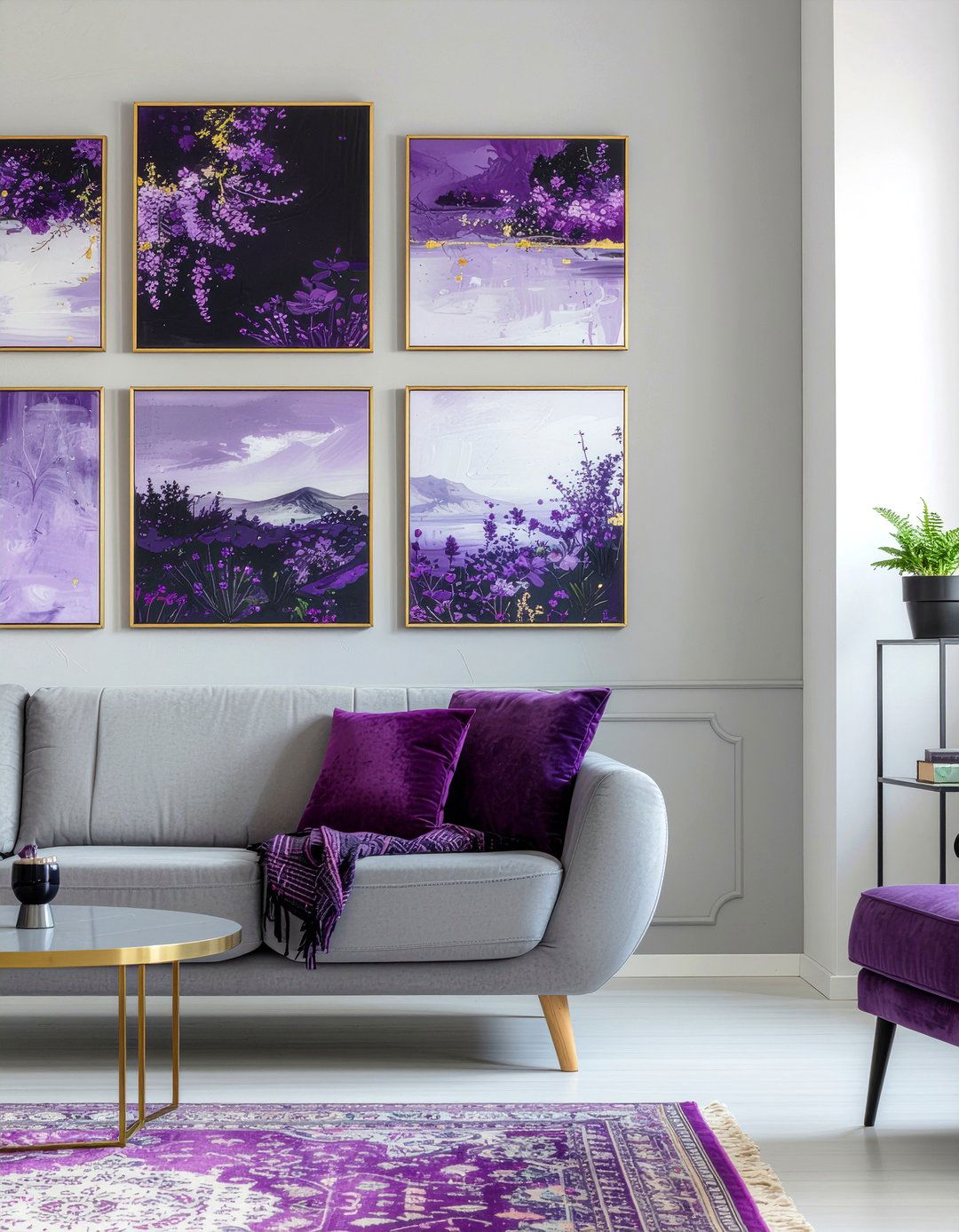 Plum Art Gallery Wall - 30 plum living room ideas