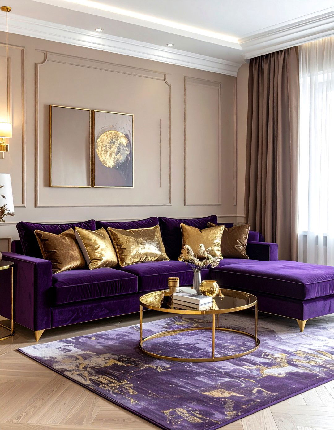 Plum and gold living room - 30 purple living room ideas
