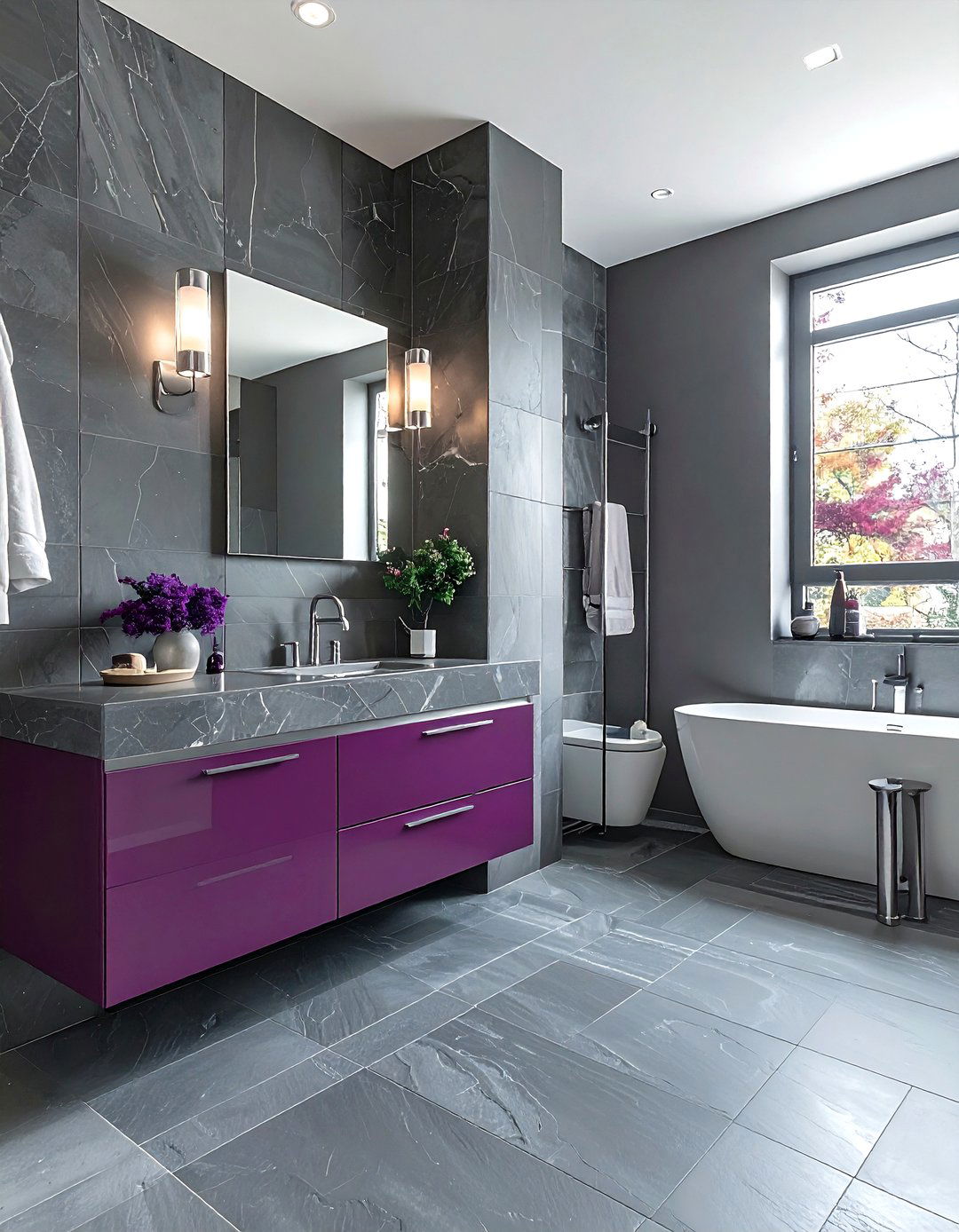Plum and gray contemporary bathroom - 30 plum bathroom ideas