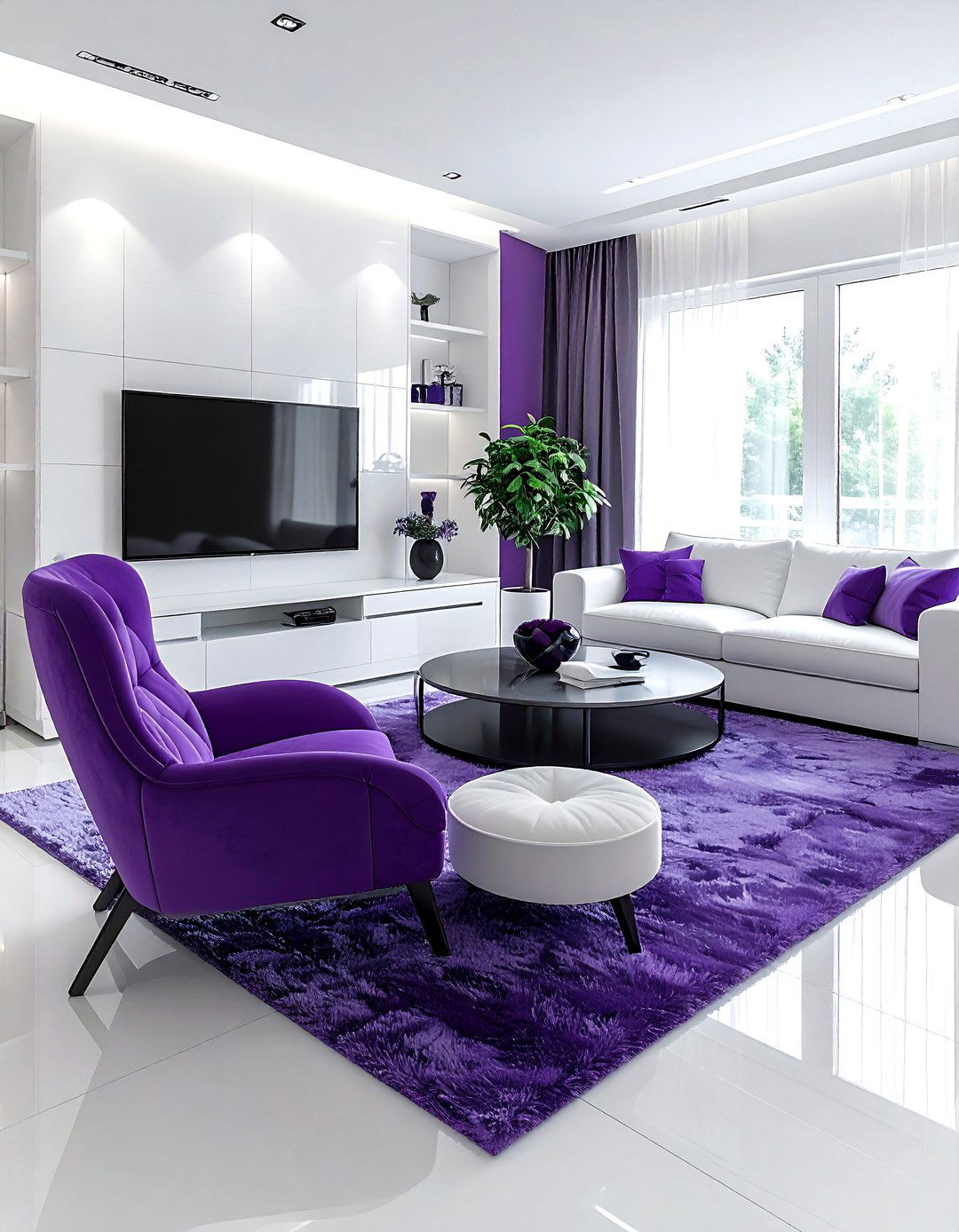 Plum and white furniture - 30 purple and white living room ideas