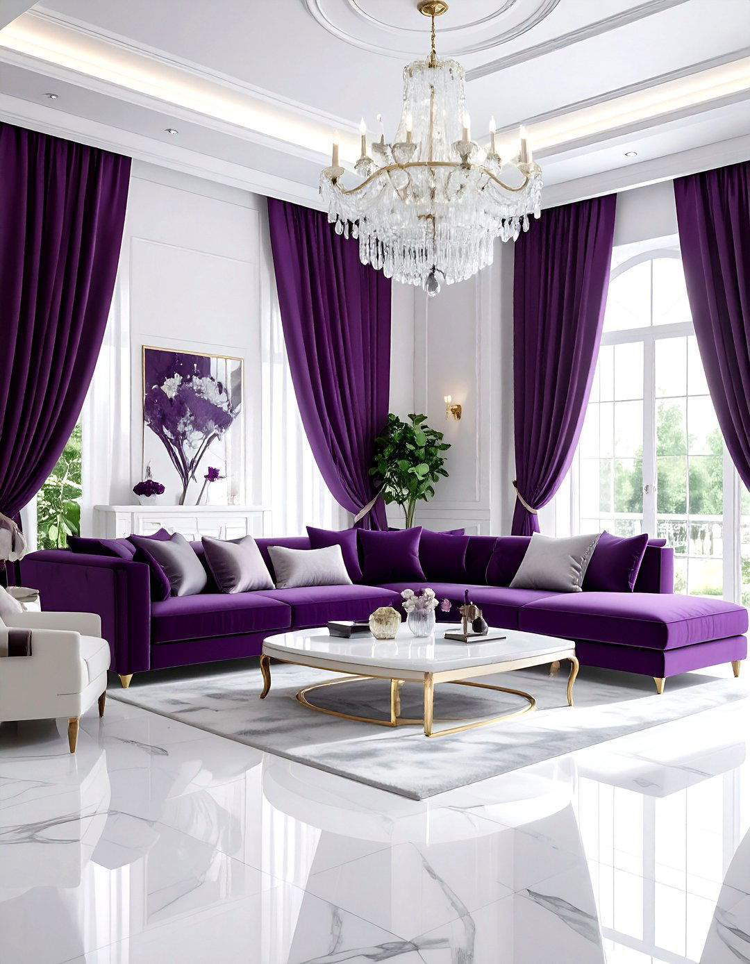Plum and white luxury living room - 30 purple and white living room ideas