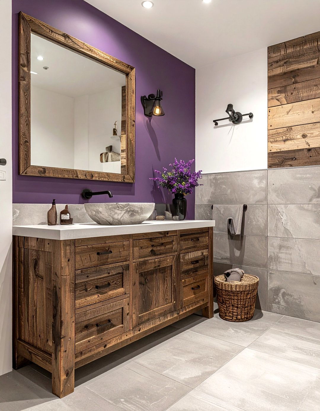 Plum and wood rustic bathroom - 30 plum bathroom ideas