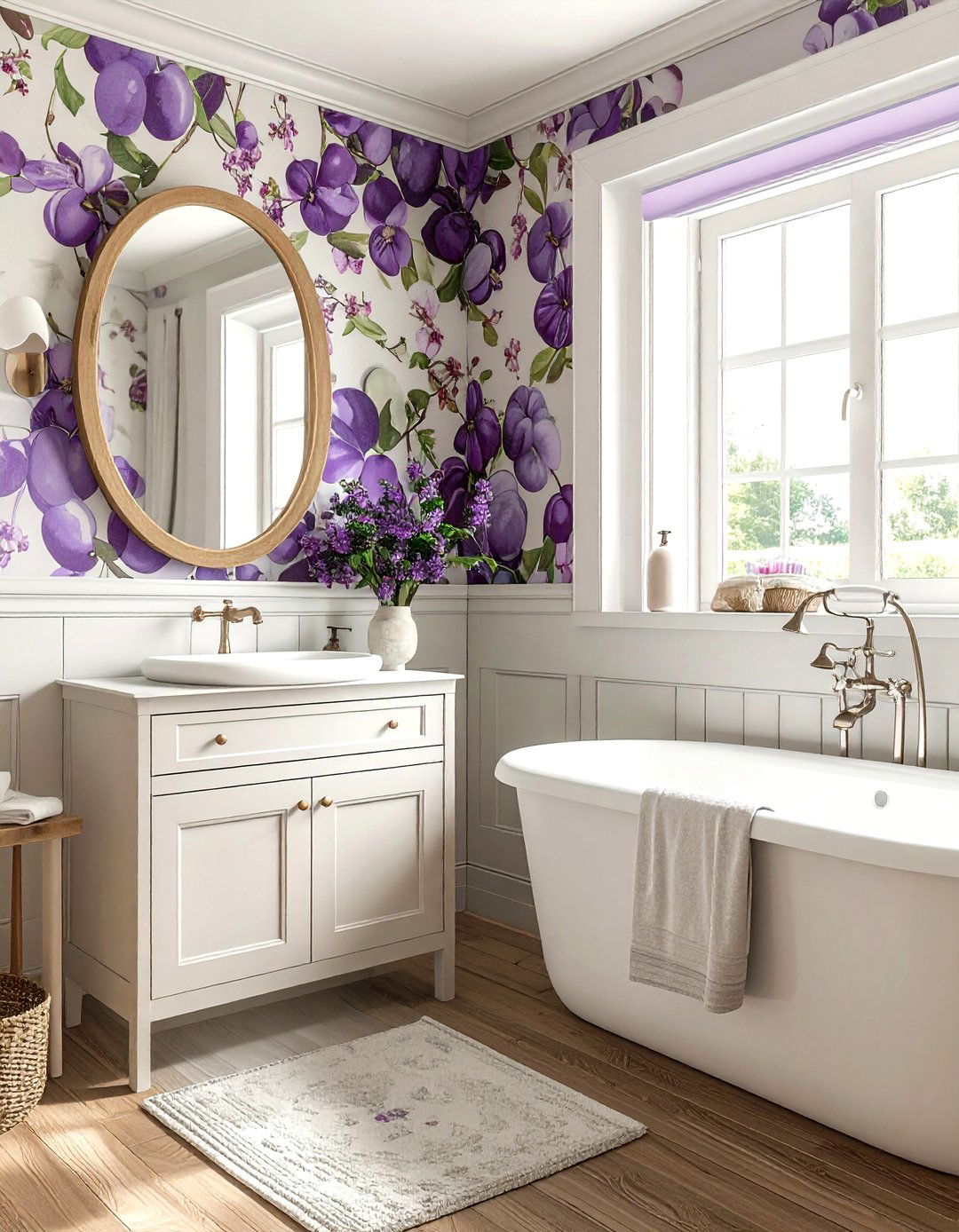 Plum floral wallpaper bathroom - 30 plum bathroom ideas