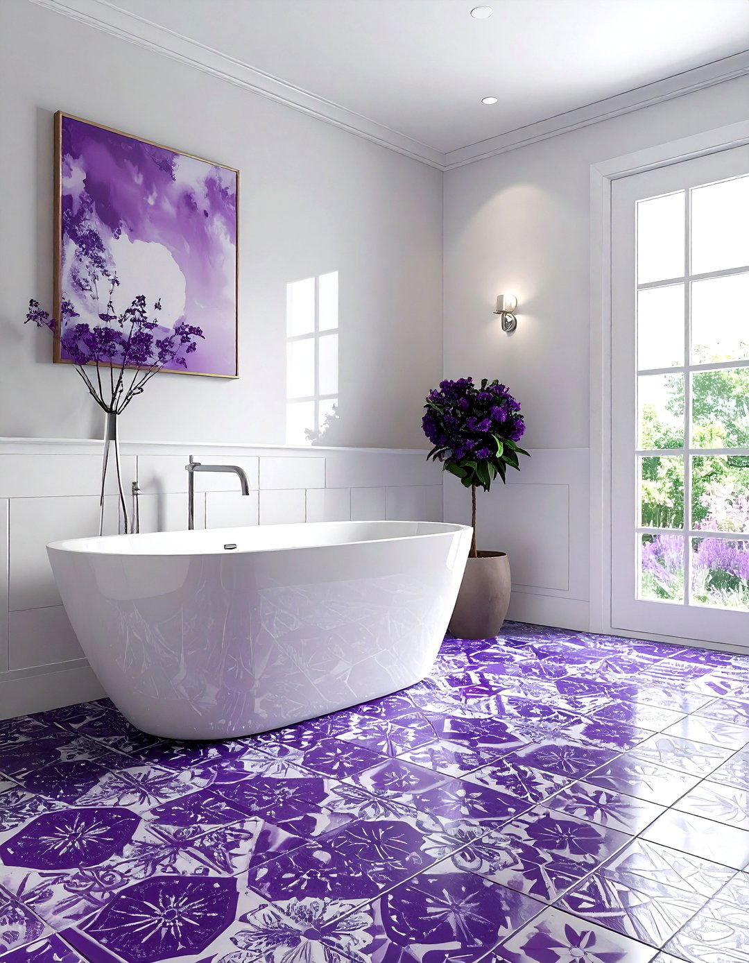 Plum patterned floor bathroom - 30 plum bathroom ideas