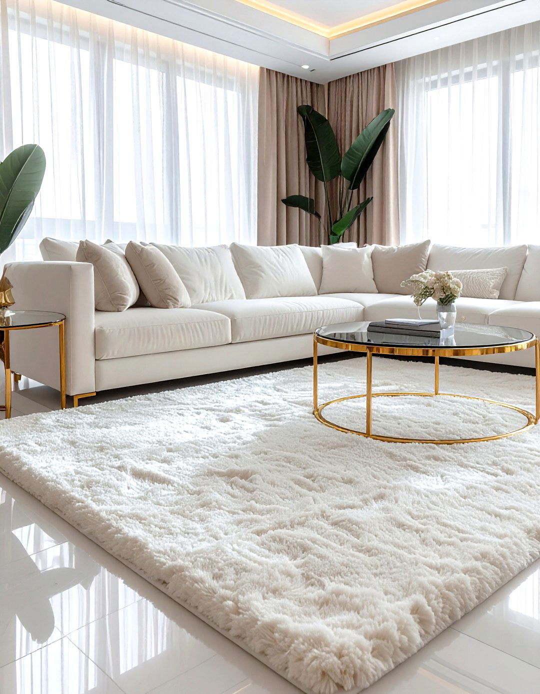Plush cream carpet - 30 living room carpet ideas