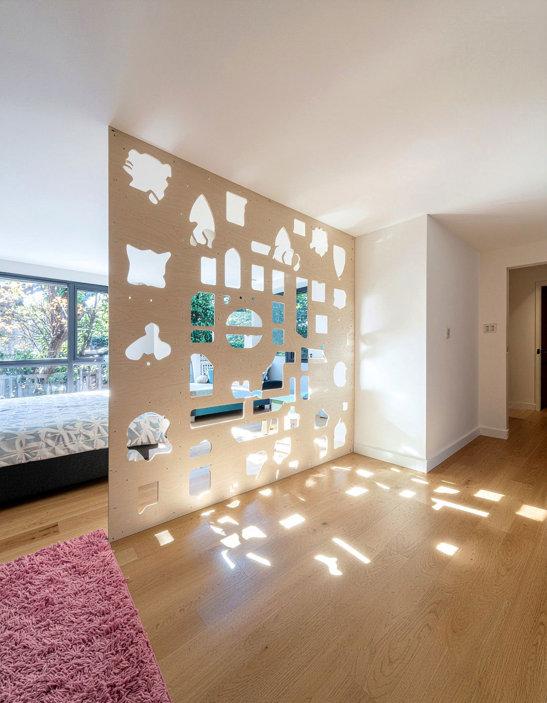 Plywood Cutout Wall - 30 living room divider ideas