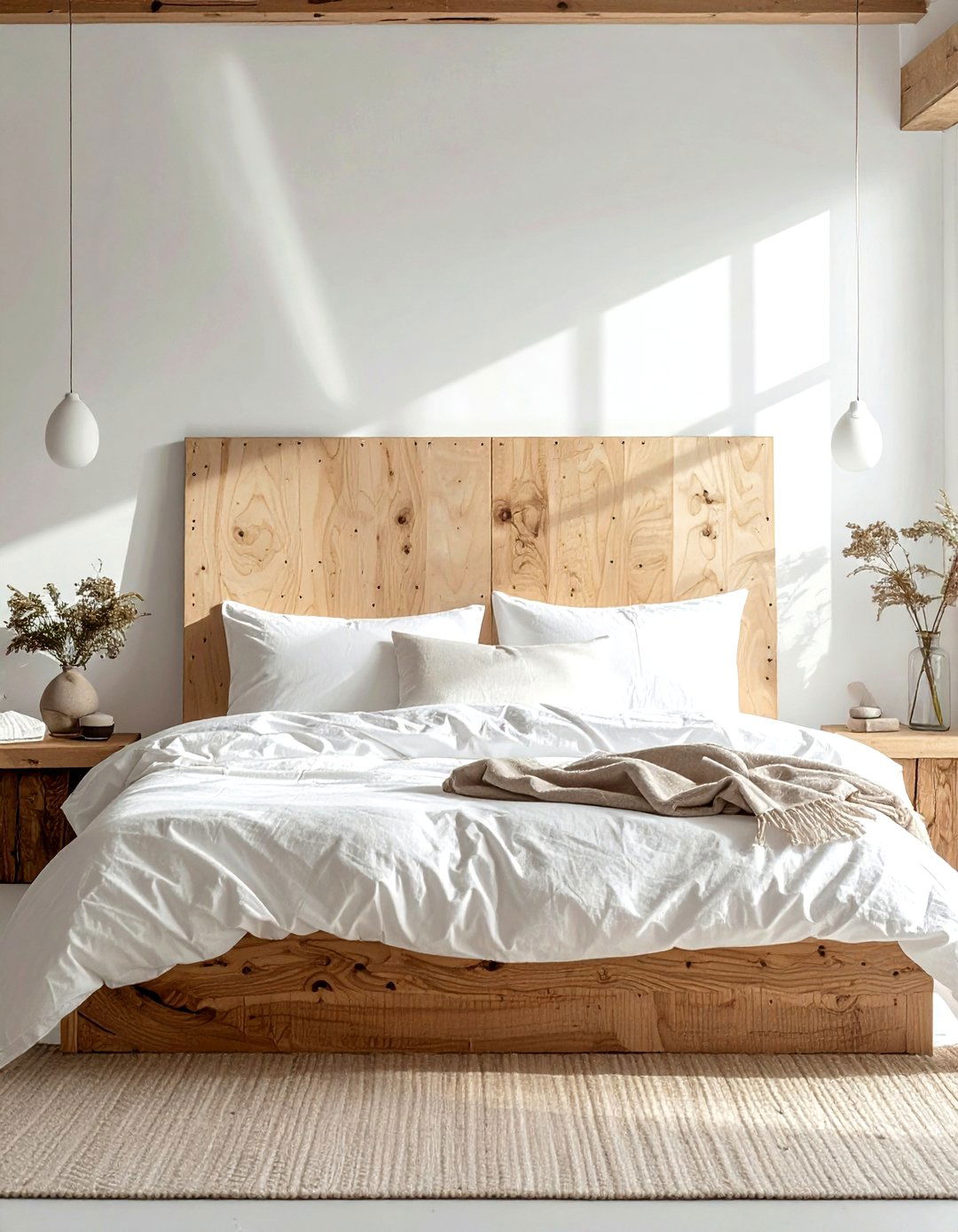 Plywood Headboard - 30 cheap decor ideas