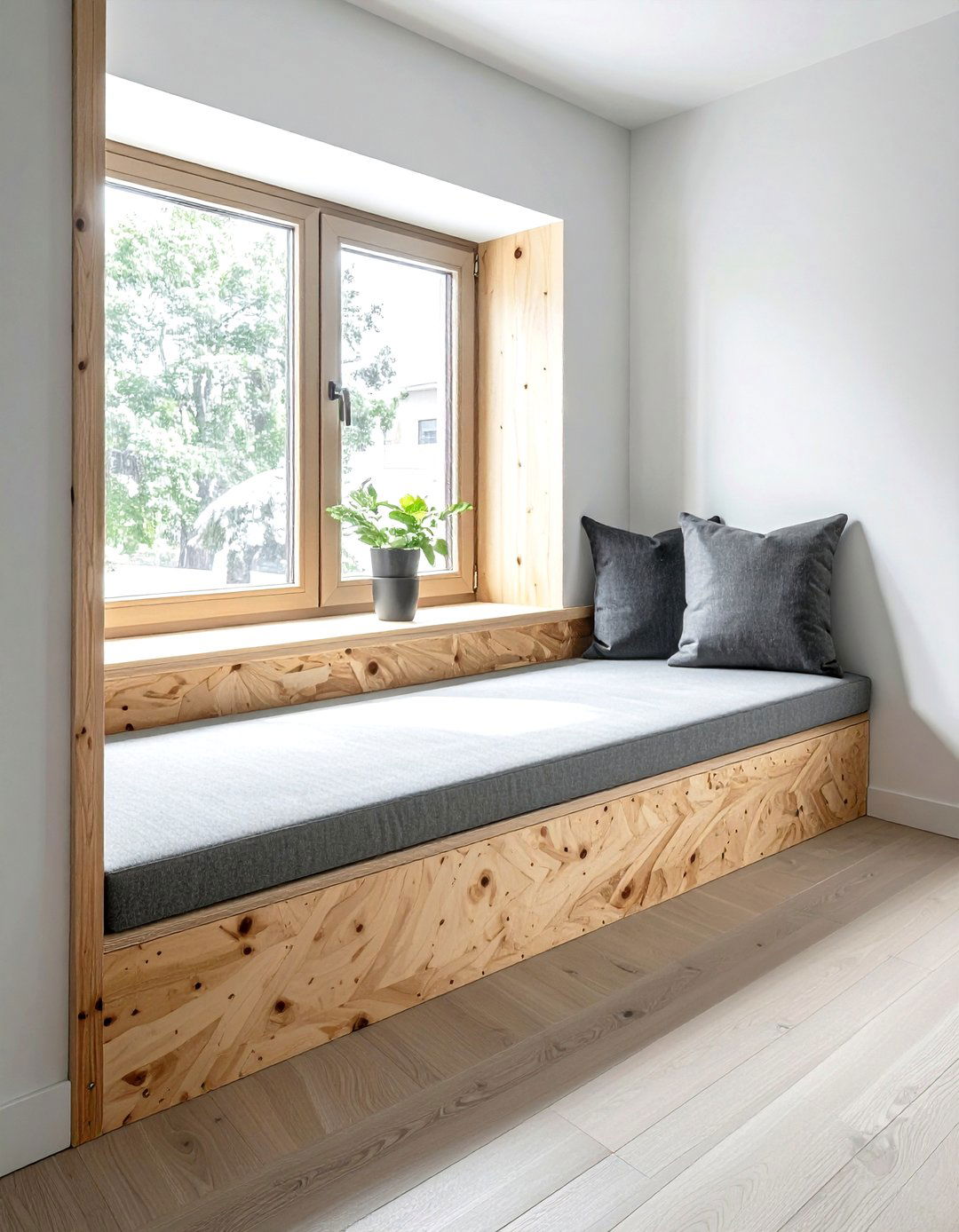 Plywood Minimalist Window Seat - 30 living room window seat ideas