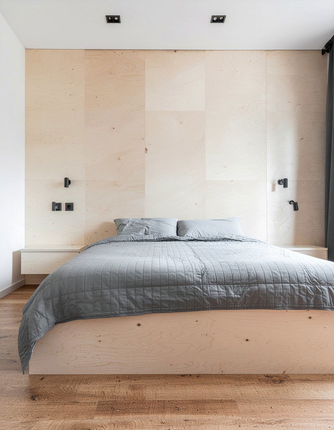 Plywood Wall - 30 industrial bedroom ideas