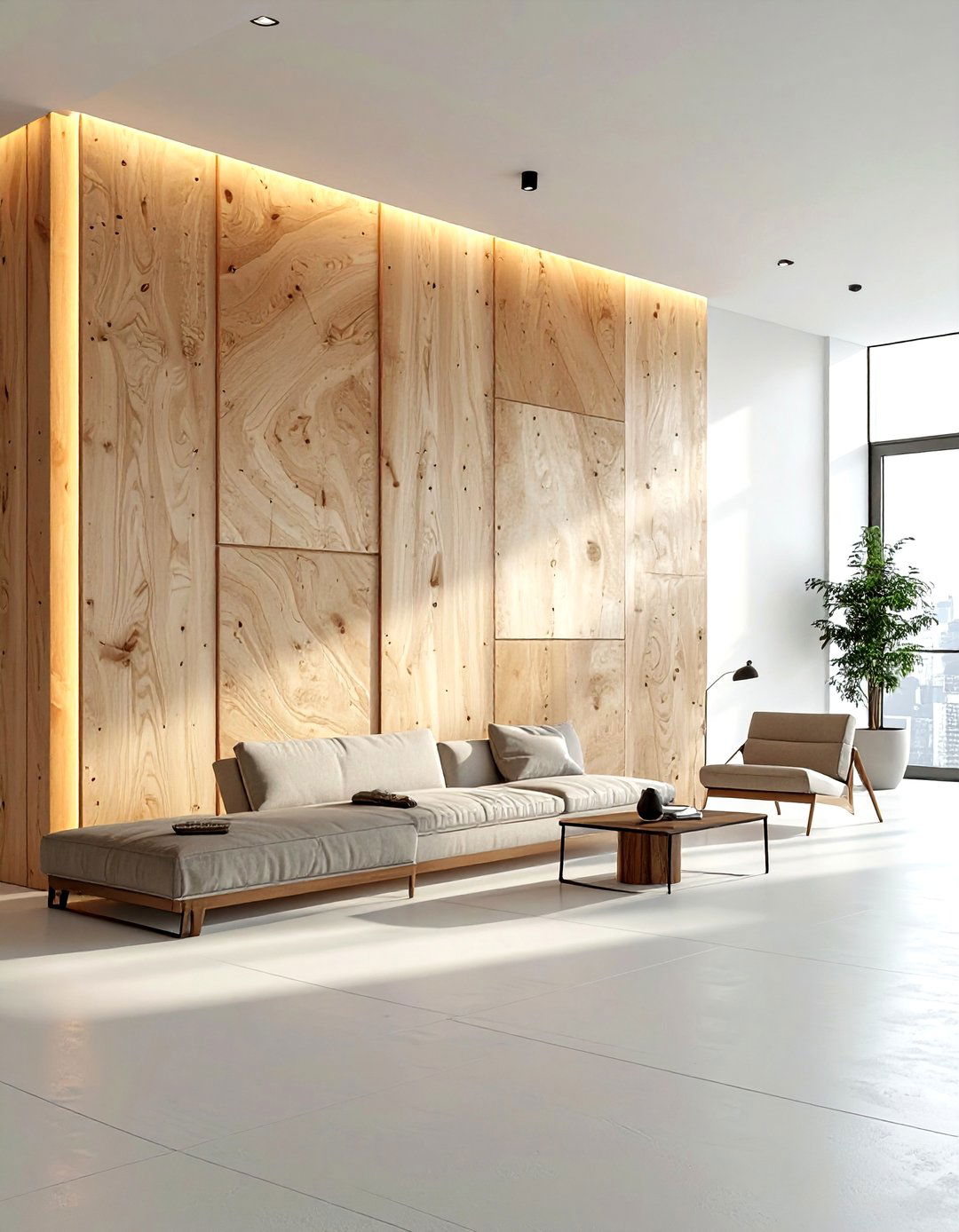 Plywood accent wall - 30 light wood decor ideas