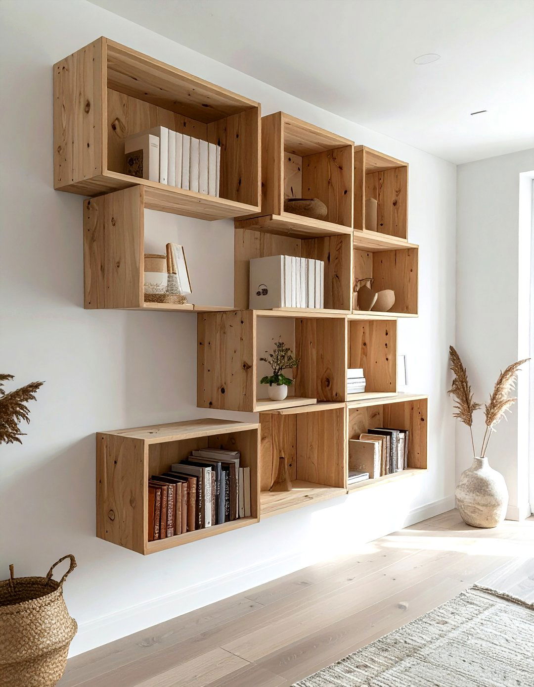 Plywood wall boxes - 30 living room overhead storage ideas